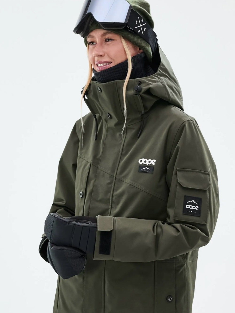 DOPE Olive Green Women's Ski Snow Jacket with Hood